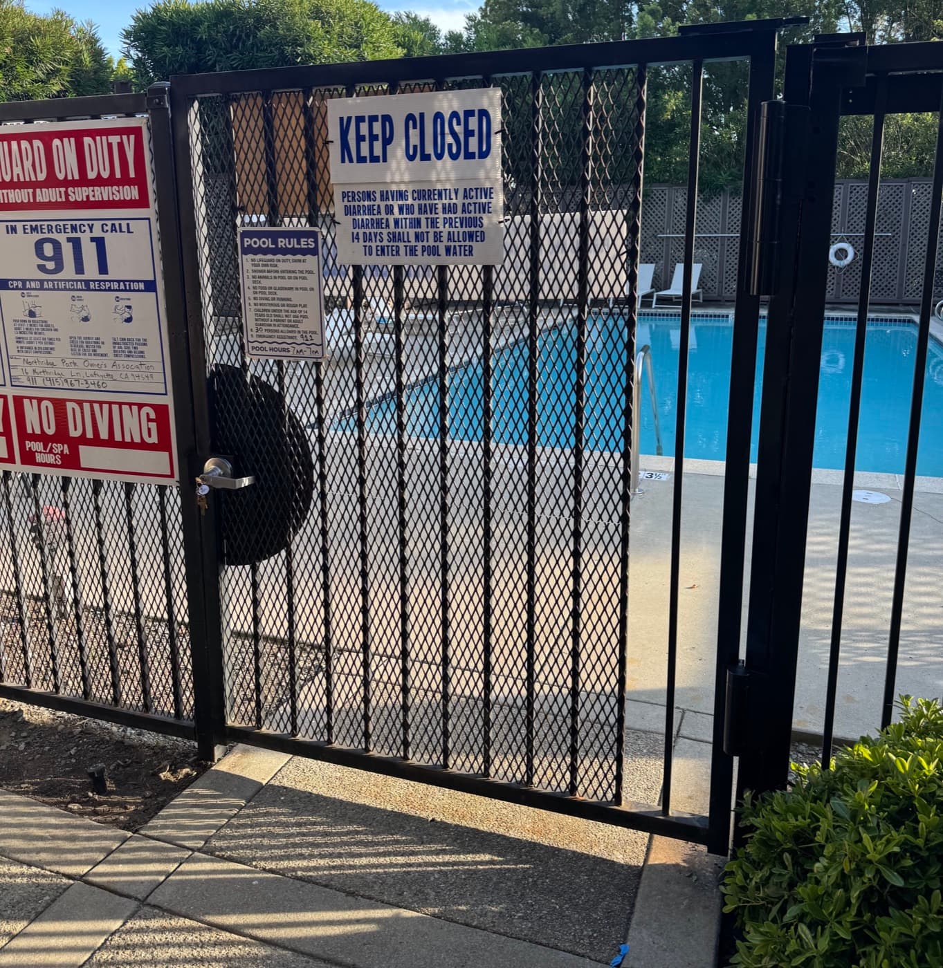 Pool gate with mesh and self-closing hardware