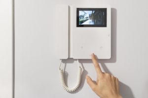 Residential/household video intercom access control unit in operation